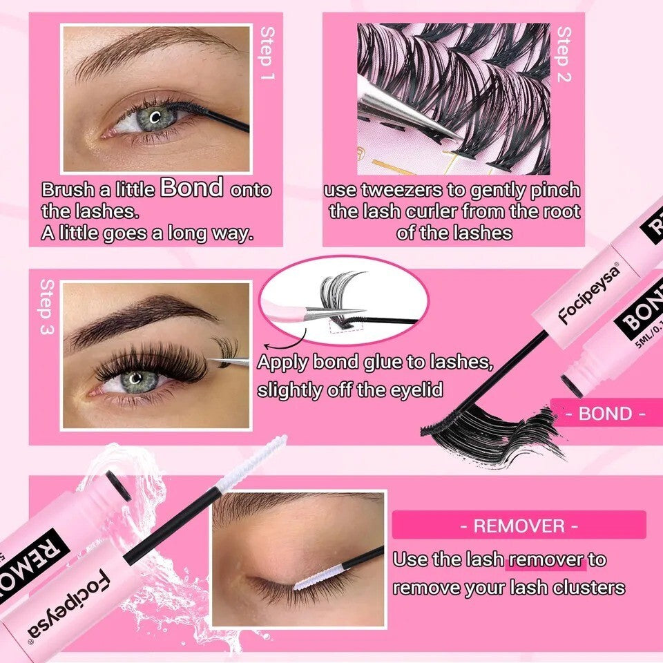 Eyelash Extension Kit D Curl Lash Clusters 280Pcs DIY Lash Extension Kit 40D ...