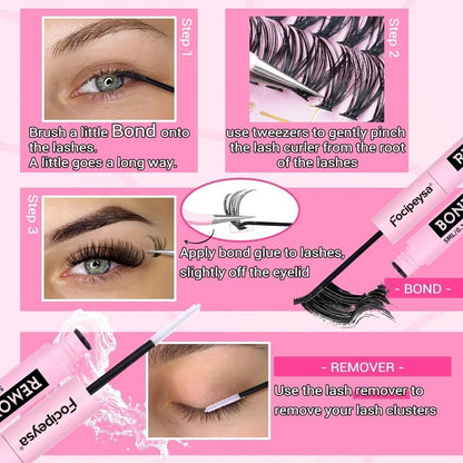 Eyelash Extension Kit D Curl Lash Clusters 280Pcs DIY Lash Extension Kit 40D ...