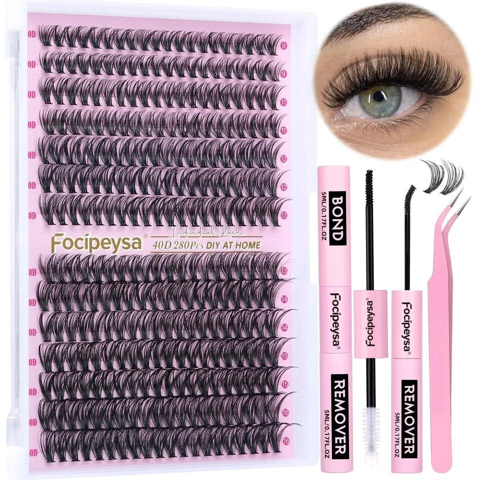 Eyelash Extension Kit D Curl Lash Clusters 280Pcs DIY Lash Extension Kit 40D ...