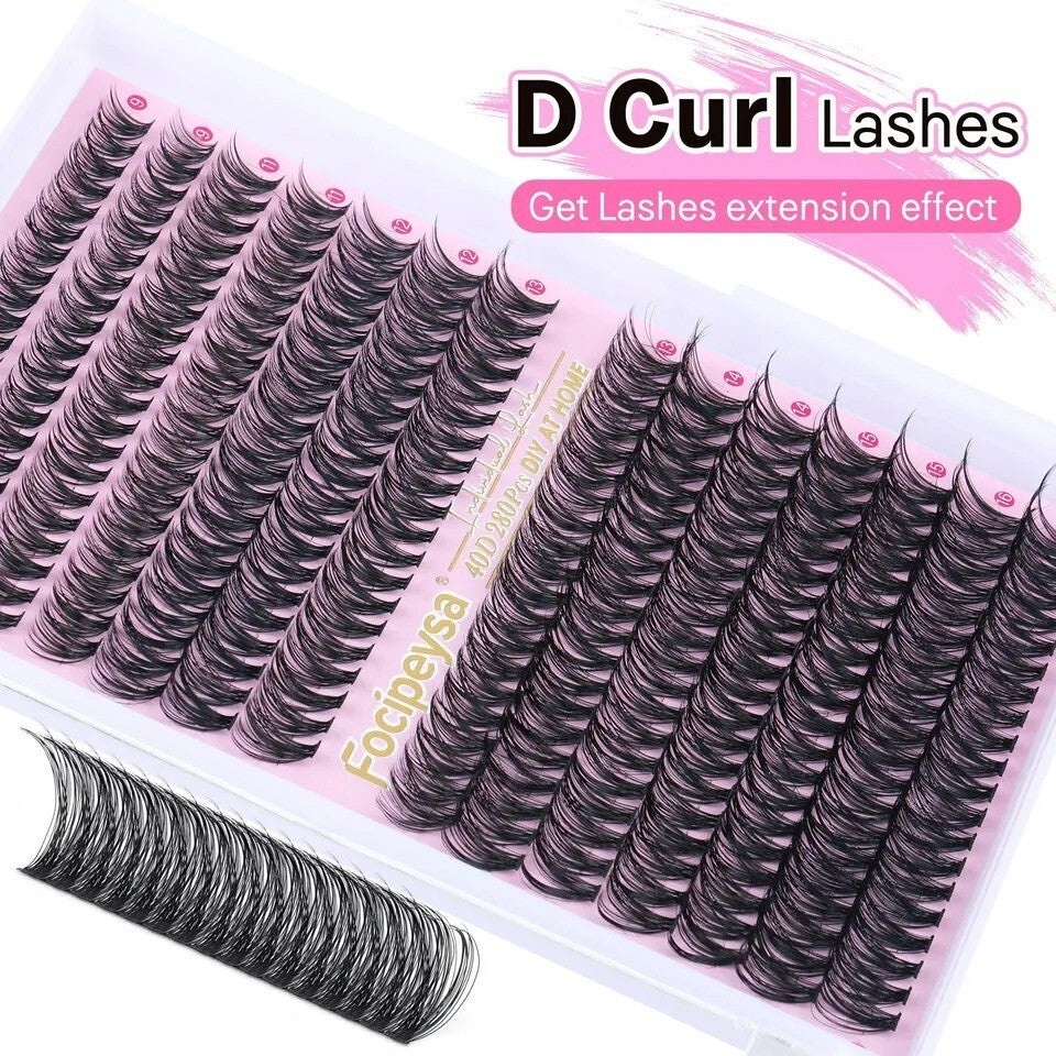 Eyelash Extension Kit D Curl Lash Clusters 280Pcs DIY Lash Extension Kit 40D ...