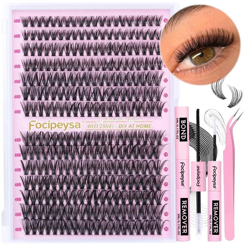 Eyelash Extension Kit D Curl Lash Clusters 280Pcs DIY Lash Extension Kit 40D ...