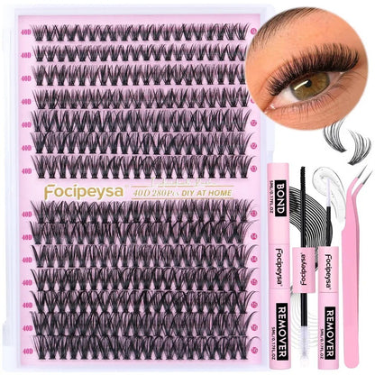 Eyelash Extension Kit D Curl Lash Clusters 280Pcs DIY Lash Extension Kit 40D ...